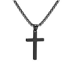 RWQIAN Kreuzkette Herren Kreuz kette Schwarz 22" Edelstahl Jungen Anhänger Kreuz Halskette Schmuck für Damen von RWQIAN