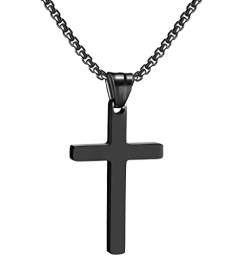 RWQIAN Kreuzkette Herren Kreuz kette Schwarz 22" Edelstahl Jungen Anhänger Kreuz Halskette Schmuck für Damen von RWQIAN
