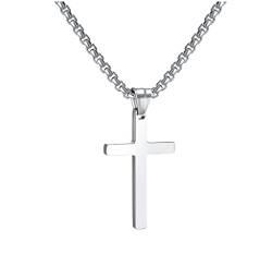 RWQIAN Kreuzkette Herren Kreuz kette Silber 16" Edelstahl Jungen Anhänger Kreuz Halskette Schmuck für Damen von RWQIAN