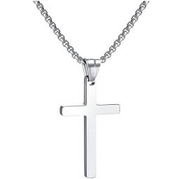 RWQIAN Kreuzkette Herren Kreuz kette Silber 16" Edelstahl Jungen Anhänger Kreuz Halskette Schmuck für Damen von RWQIAN