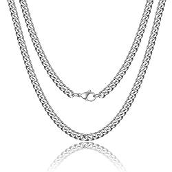 RWQIAN Kubanische Halskette für Männer 6mm Silber Edelstahl Panzerkette Jungen Link Chain Cuban Schmuck Hip-Hop Kette 46CM von RWQIAN