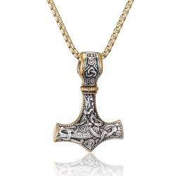 RWQIAN herren mjölnir kette thors hammer gold anhänger hammerkette wikinger halskette 55cm männer wikinger schmuck von RWQIAN