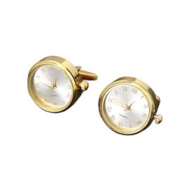 2X klassische Herren-Manschettenknöpfe mit Uhrwerk, französische Manschettenknöpfe für Hochzeitsbankettanzüge (C, Einheitsgröße) von RWRAPS
