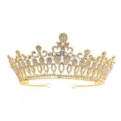 Kristall-Kopfschmuck, Perlenkrone, elegante Prinzessin-Krone, Kopfschmuck, weibliche Braut, verheiratetes Mädchen, Prinzessin (Farbe: Königsblau, Größe: Krone) (gelbe Krone) von RWRAPS