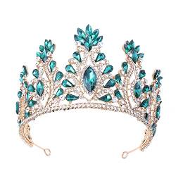 Kristall-Tiara-Krone, elegante Prinzessin-Krone, Tiara, weibliche Braut, Hochzeit (Farbe: Goldgrün, Größe: Krone) (goldene grüne Krone) von RWRAPS