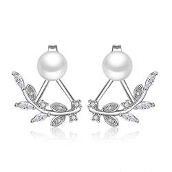 Modische Ohrringe, elegante Blatt-Perlen-Kristall-Ohrstecker, Damenmode, bezaubernder Zirkon-Schmuck, zierliche Ohrringe von RWRAPS