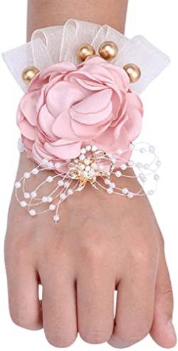 RWRAPS Handgelenk-Corsage für Hochzeit, Boutonniere, Brautjungfer, Handgelenk, Blume, Braut- und Bräutigam-Corsage, elastisches Armband (Farbe: Elfenbein-Corsage) (Anzuggröße in Nude-Rosa) von RWRAPS