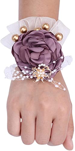 RWRAPS Handgelenk-Corsage für Hochzeit, Boutonniere, Brautjungfer, Handgelenk, Blume, Braut- und Bräutigam-Corsage, elastisches Armband (Farbe: Elfenbein-Corsage) (Größe: Samt-Mauve) von RWRAPS