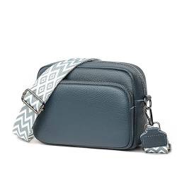 RWXCOW Damen Handy Umhängetasche Echtes Leder Crossbody Bag Damen Handytasche zum Umhängen, Umhängetasche Damen Klein Moderne Taschen mit Breitem Schultergurt u 3 fächern B-Blau von RWXCOW