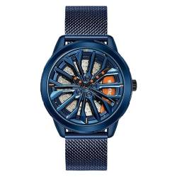 RWXCOW Uhren Herren Kreatives Drehbares Zifferblatt Analog Quarz Herrenuhren 30M Wasserdicht Armbanduhr Lässig Business Uhren Klassische Elegantes Geschenk Kreatives BlauMesh-Band von RWXCOW