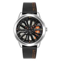 RWXCOW Uhren Herren Kreatives Drehbares Zifferblatt Analog Quarz Herrenuhren 30M Wasserdicht Armbanduhr Lässig Business Uhren Klassische Elegantes Geschenk Kreatives Lederband-B von RWXCOW