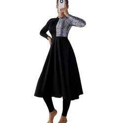 RXEARS Modest muslimische Badebekleidung für Frauen Patchwork Badeanzug islamischen Burkini Sport Langarm Kleid + Hose 2 Stück Badeanzug von RXEARS