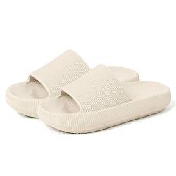 RXLLDOLY Badeschuhe Damen Herren- 45mm Dicke Sohle Badelatschen, Unisex Hausschuhe Schlappen, rutschfest Weich Schnell Trocknend Badeschlappen Cozy Slides Indoors Outdoors, Beige, 40/41 EU von RXLLDOLY