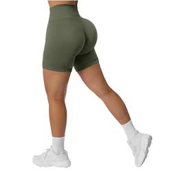 RXRXCOCO Damen Blickdicht Nahtlose High Waisted Kurze Sporthose Gym Sport Shorts Kurze Laufhose Radlerhose #1 Armee Grün Size L von RXRXCOCO