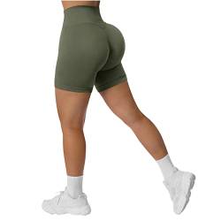 RXRXCOCO Damen Blickdicht Nahtlose High Waisted Kurze Sporthose Gym Sport Shorts Kurze Laufhose Radlerhose #1 Armee Grün Size XL von RXRXCOCO