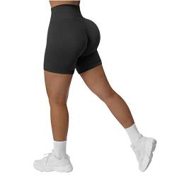 RXRXCOCO Damen Blickdicht Nahtlose High Waisted Kurze Sporthose Gym Sport Shorts Kurze Laufhose Radlerhose #1 Schwarz Size S von RXRXCOCO