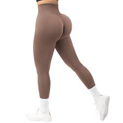 RXRXCOCO Damen Blickdicht Nahtlose Leggings Lang Figurbetonte High Waisted Bauchweg Sports Laufhose Gym Leggings Kaffee（S） von RXRXCOCO