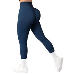 RXRXCOCO Damen Blickdicht Nahtlose Leggings Lang Figurbetonte High Waisted Bauchweg Sports Laufhose Gym Leggings Seeblau（L） von RXRXCOCO