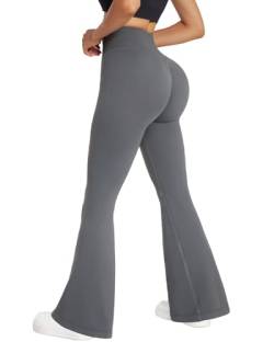 RXRXCOCO Damen High Waist Schlaghose Yoga Hose Flared Leggings Bootcut Hose Push Up Scrunch Booty Lang Sporthose Laufhose Grau L von RXRXCOCO