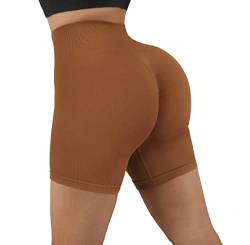 RXRXCOCO Damen Scrunch Butt High Waisted Push Up Kurze Sporthose Nahtlos Booty Gym Sport Shorts Laufhose Radlerhose Braun Size L von RXRXCOCO