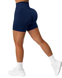 RXRXCOCO Damen Scrunch Butt Push Up Gym Sport Shorts Seamless Booty Kurze Sporthose Laufhose Radlerhose #1 Blau Size L von RXRXCOCO