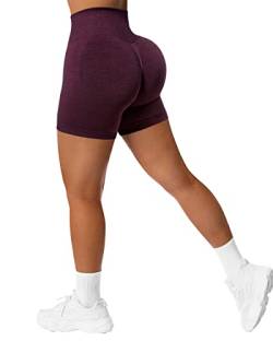 RXRXCOCO Damen Scrunch Butt Push Up Gym Sport Shorts Seamless Booty Kurze Sporthose Laufhose Radlerhose #1 Weinrot Size L von RXRXCOCO