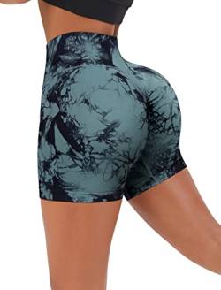 RXRXCOCO Damen Scrunch Butt Push Up Gym Sport Shorts Seamless Booty Kurze Sporthose Laufhose Radlerhose Blau Tie-dye Size L von RXRXCOCO