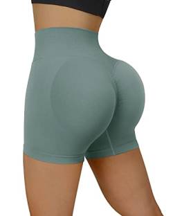 RXRXCOCO Damen Scrunch Butt Push Up Gym Sport Shorts Seamless Booty Kurze Sporthose Laufhose Radlerhose See Grüner Size L von RXRXCOCO