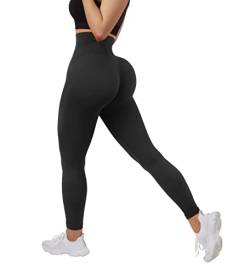 RXRXCOCO High Waist Sport Leggings Damen Lang Blickdicht Push Up Sporthose Scrunch Booty Gym Laufhose #11 Schwarz（L） von RXRXCOCO