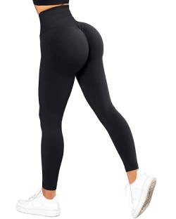 RXRXCOCO High Waist Sport Leggings Damen Lang Blickdicht Push Up Sporthose Scrunch Booty Gym Laufhose Schwarz（XL） von RXRXCOCO