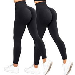 RXRXCOCO High Waist Sport Leggings Damen Lang Blickdicht Push Up Sporthose Scrunch Booty Gym Laufhose Schwarz 2er Pack（S） von RXRXCOCO