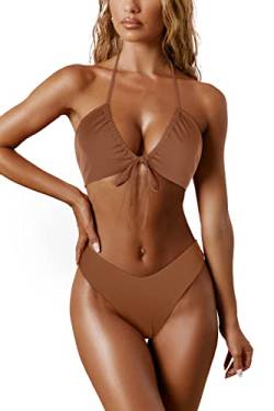 RXRXCOCO Sexy Brazilian Bikini Damen Set Triangel String Oberteil Bikini Set Tanga Bademode Kastanie Size M von RXRXCOCO