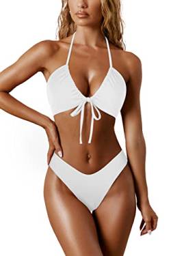 RXRXCOCO Sexy Brazilian Bikini Damen Set Triangel String Oberteil Bikini Set Tanga Bademode Weiß Size M von RXRXCOCO