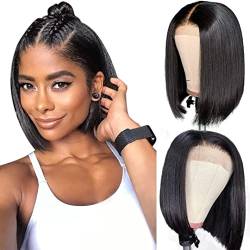 4X4 Bob Human Hair Wig 100% Echthaar Perücke Straight Lace Front Wigs Glueless Wig Human Hair Perücke Damen Echthaar for Black Women 150% Density (4x4 bob, 10Zoll (26cm)) von RXY
