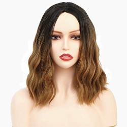 Short Wavy Wig with Bangs for Women Shoulder Length Bob Curly Women's Charming Synthetic Wigs with Natural Wavy Black To Brown Heat Resistant Hair for Daily Party Use von RXY