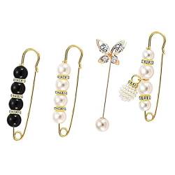 Damen Brosche Pin，4 Stück, Pullover Schal Clips Kunstperlen Brosche Pins Strass Brosche Set Gold Brosche mit Perle Damen Brosche Pin Sicherheitsknopf Brosche für Frauen Kostüm Hemd Zubehör von RY-EARL