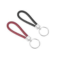 RY-EARL Geflochtener Leder-Schlüsselanhänger 2 Stück geflochtener Leder-Auto-Schlüsselanhänger Multifunktionaler Auto-Schlüsselanhänger Schlüsselanhänger für Männer und Frauen, Schwarz und Rot von RY-EARL