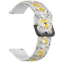 Kompatibel mit Fossil Damen Gen 5E 42 mm/Gen 6 42 mm, Fossil Venture Gen 4 HR/Gen 3 Frauen Herren, 18 mm (Floral Black White Yellow) 18 mm weiches Silikon-Sportarmband, Silikon, Kein Edelstein von RYANUKA