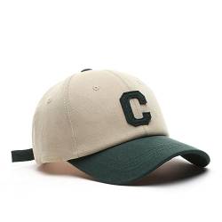 RYDLE Basecap Herren Baumwoll-Baseballmütze Für Damen Und Herren, Lässige Snapback-Mütze, Modischer Hut Mit Buchstabe C-Patch, Sommer-Sonnenblenden, Unisex, Dunkelgrün, 55–60 cm von RYDLE