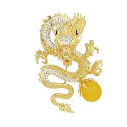 Goldene Drachen-Brosche für Frauen und Mädchen, Jahr des Drachen, chinesisches Drache, modische Sternzeichen, Tier-Ansteckna von RYGRZJ