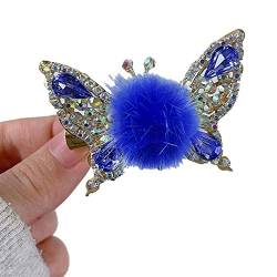 RYGRZJ Haarspangen mit Schmetterling-Plüschkugeln, Schmetterling, Diamant-Seitenclip, Kunstfell-Haarspangen, fliegende glänzende Strass-Haarspangen für Frauen und Mädchen von RYGRZJ