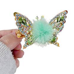 RYGRZJ Haarspangen mit Schmetterling-Plüschkugeln, Schmetterling, Diamant-Seitenclip, Kunstfell-Haarspangen, fliegende glänzende Strass-Haarspangen für Frauen und Mädchen von RYGRZJ