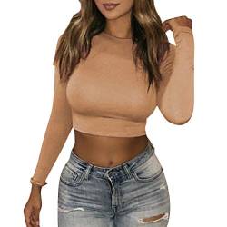 Crop Tops Damen Sexy Langarm Bauchfrei Oberteile Casual Rundhals Langarmshirt Pullover Sweatshirt Cropped Oberteile Shirt Langarmtops für Teenager Mädchen Frauen von RYTEJFES