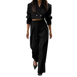 Damen Zweiteiler Anzug Set Büro Business Langarm Jacke Hosenanzug Slim Fit Hosenjacke Anzug Samt Top Sommer Set Damen Outfit High Waist Freizeithose Weite Hose Herbst Outfit Casual Streatwear 52 von RYTEJFES