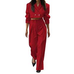 Damen Zweiteiler Anzug Set Büro Business Langarm Jacke Hosenanzug Slim Fit Hosenjacke Anzug Samt Top Sommer Set Damen Outfit High Waist Freizeithose Weite Hose Herbst Outfit Casual Streatwear 52 von RYTEJFES