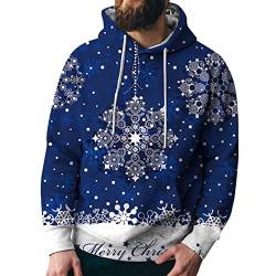 Herren Weihnachtspullover Rentier Lustig 3D Hoodie Sweatshirts Casual Loose Kapuzenpullover Weihnachtspulli Weihnachten Langarm Kordelzug Pullover mit Kapuze Xmas Pulli von RYTEJFES