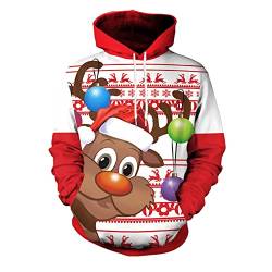 Herren Weihnachtspullover Rentier Lustig 3D Hoodie Sweatshirts Casual Loose Kapuzenpullover Weihnachtspulli Weihnachten Langarm Kordelzug Pullover mit Kapuze Xmas Pulli von RYTEJFES