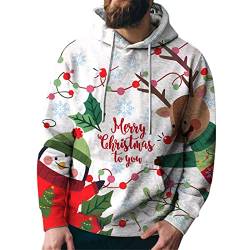 Herren Weihnachtspullover Rentier Lustig 3D Hoodie Sweatshirts Casual Loose Kapuzenpullover Weihnachtspulli Weihnachten Langarm Kordelzug Pullover mit Kapuze Xmas Pulli von RYTEJFES