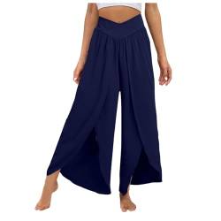 Hosenrock Damen Lang Elegant 7/8 Kurz Kurzgröße Sommer Midi Weite Hose Stretch Palazzo Hose High Waist Mit Gummizug Schwarz Bunt Langgröße Jogginghose Leinenhose Sporthose Haremshose Sommerhose Leicht von RYTEJFES