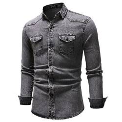 Jeanshemd Herren Slim fit Denim Hemd Freizeithemd mit Revers Denim Langarm Shirt Regular fit Vintage Denim Hemd Cowboy-Style Langarmhemd Western Denim Hemden von RYTEJFES